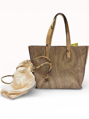 Etro Paisley Jacquard Tote with Snakeskin Leather Trim and Dust Bag